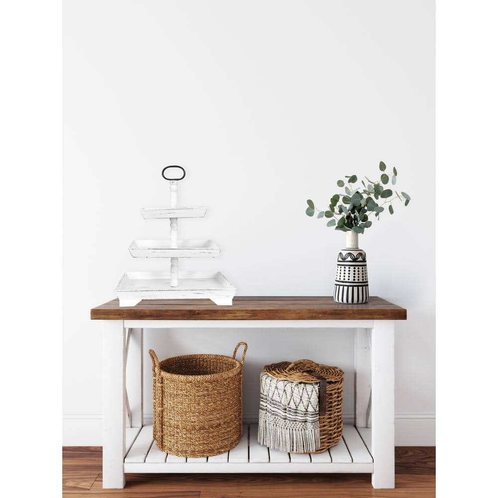 White Rectangular Wood 3-Tier Decorative Tray
