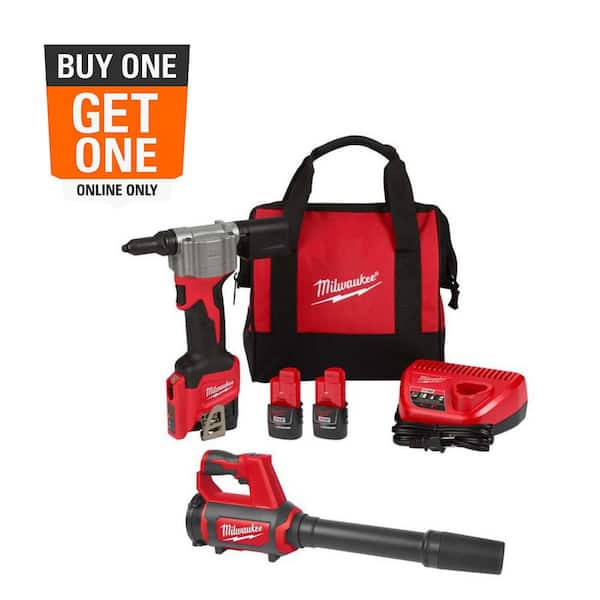 M12 12-Volt Lithium-Ion Cordless Rivet Tool Kit with (2) 1. 5Ah Batteries, Charger & Compact Spot Blower