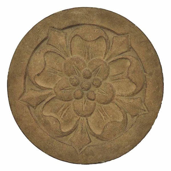 MPG 12 in. Dia Cast Stone Small Floral Step Stone or Wall Plaque-Aged Ivory (3-Sets)