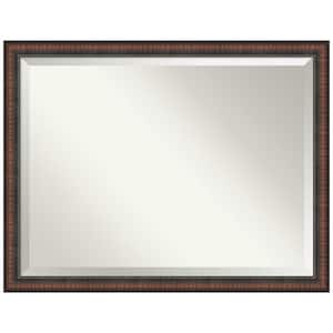 Caleb Brown 44 in. x 34 in. Beveled Farmhouse Rectangle Framed Bathroom Wall Mirror in Brown