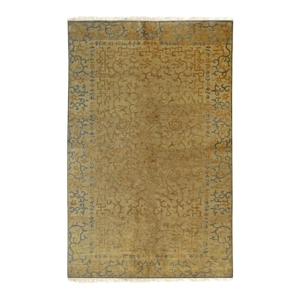 EORC Gold Handmade Wool Transitional Ningxia Rug, 6'5" x 12'10