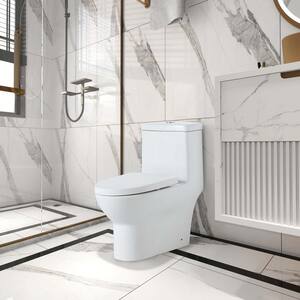 28 in.L 1-piece 1.2 GPF Dual Flush Elongated Toilet in Almond White, Seat Included