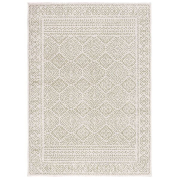 Tulum 6 ft. x 9 ft. Ivory/Sage Border Geometric Diamonds Area Rug