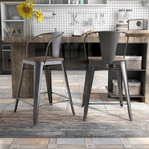 Bremke 36 in. Gray Low Back Steel Counter Height Stool (Set of 2)