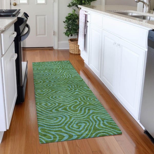 Mayfield Premium Machine Washable Abstract AMF1031 Green 2 ft. 3 in. x 7 ft. 6 in. Runner Rug