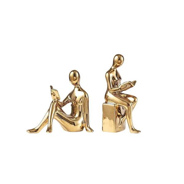 Set Of 2 Gold Aesthetic Decorative Ceramic Bookend