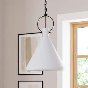 Nate Matte White Industrial Pendant Light with Metal Shade, Hanging Ceiling Light with Adjustable Chain for Kitchen