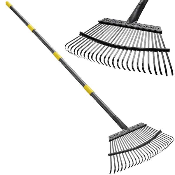 5 ft. Steel Handle Heavy Duty Metal Rake Tines Adjustable Garden Rake for Leaves Pine Needles Lawn Cleanup