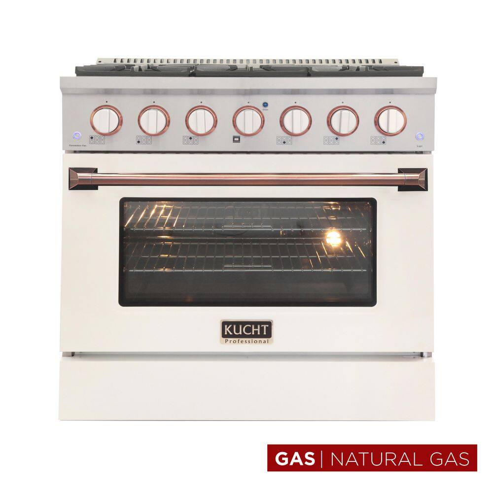 Custom KNG 36 in. 5.2 cu. ft. Natural Gas Range with Convection Oven in White with White Knobs and Rose Handle price history on PriceWatchPro