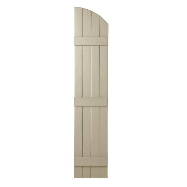 Ply Gem 15 in. x 85 in. Polypropylene Plastic Closed Arch Top Board and Batten Shutters Pair in Sand Dollar