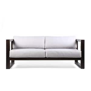Paradise Outdoor Patio Sofa in Eucalyptus Wood with Earth Finish and Light Gray Fabric