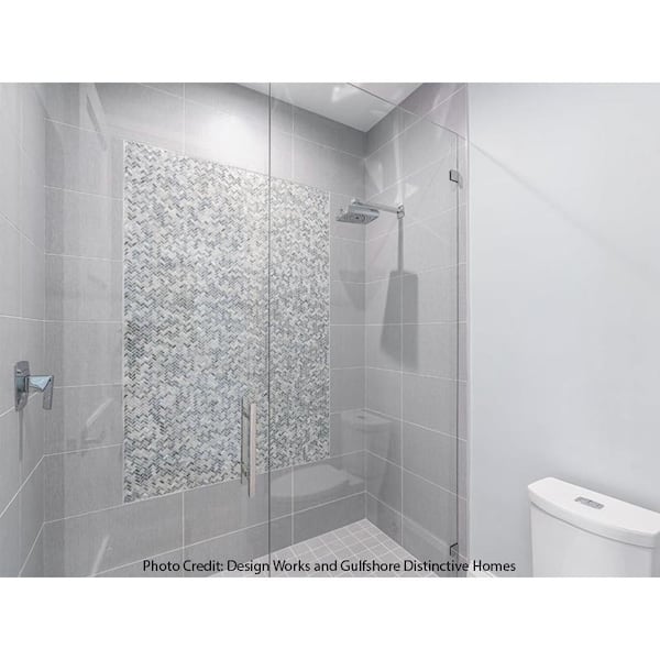 Apollo Tile (Sample) Glacier Blue and Gray 4-in x 4-in Polished Glass Chevron Mosaic Floor and Wall Tile