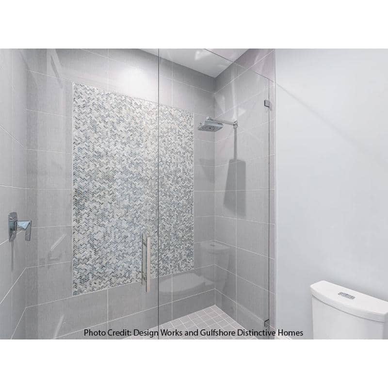 Blue Herringbone Glossy Glass Mosaic Tile for Walls and Floors