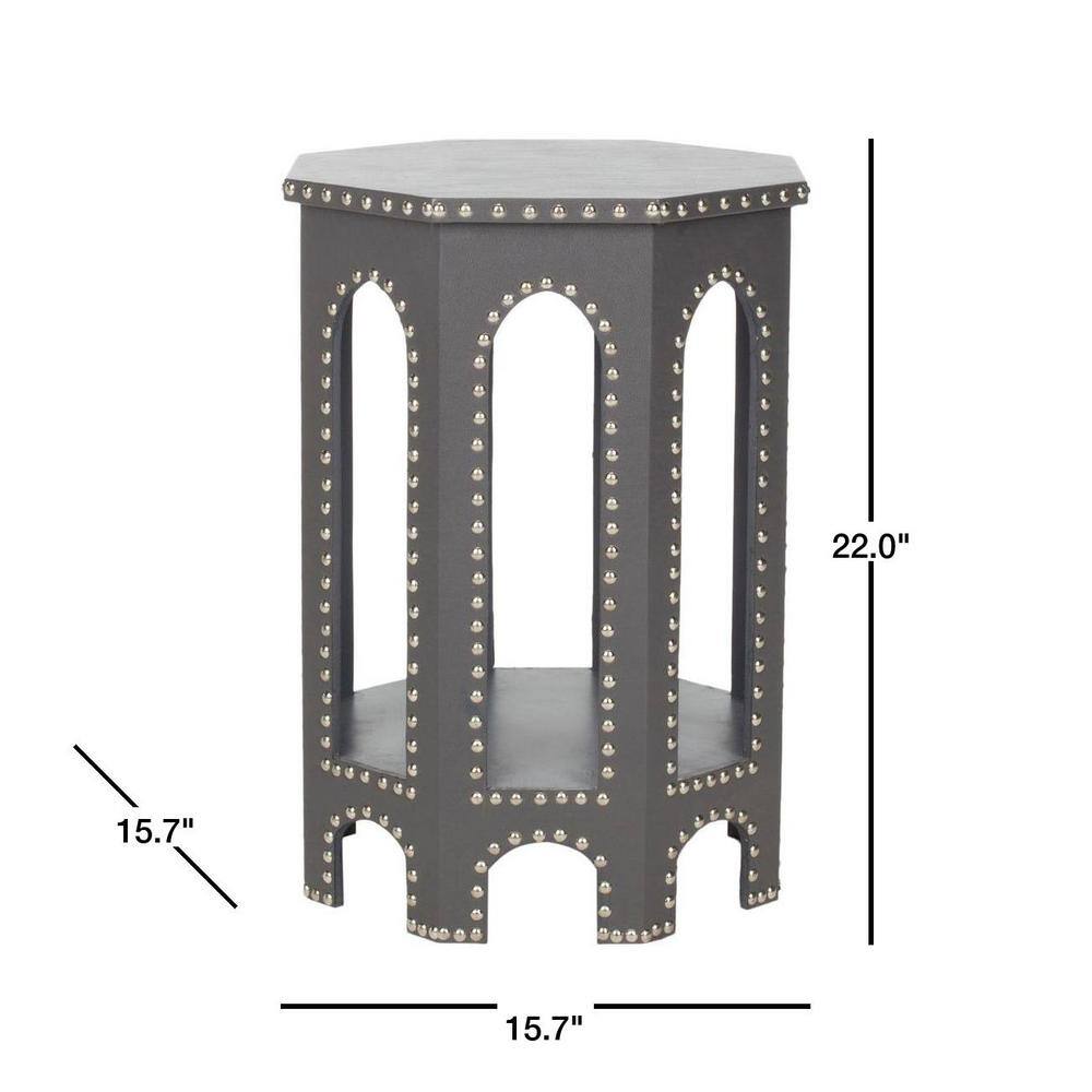 Gray Transitional Wood and Metal Octagonal End Table