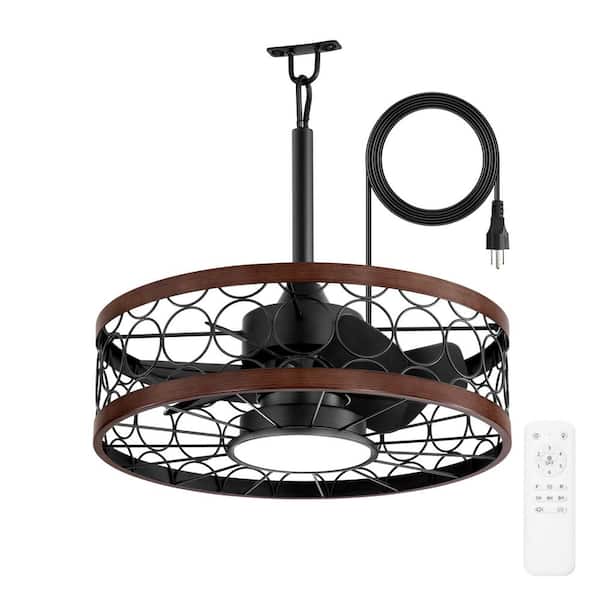 MOKSILED 20 in. Indoor/Outdoor Black 3-Color LED 6-Speed IP65 Waterproof Caged Ceiling Fan with Light and Remote Control