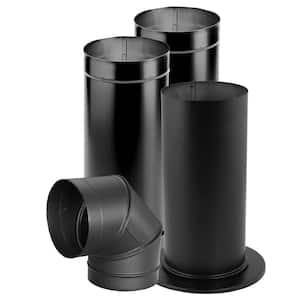 6 in. x 14.25 in. Single-Wall Black Stove Pipe Universal Up or Out Install Kit for Chimney Pipe
