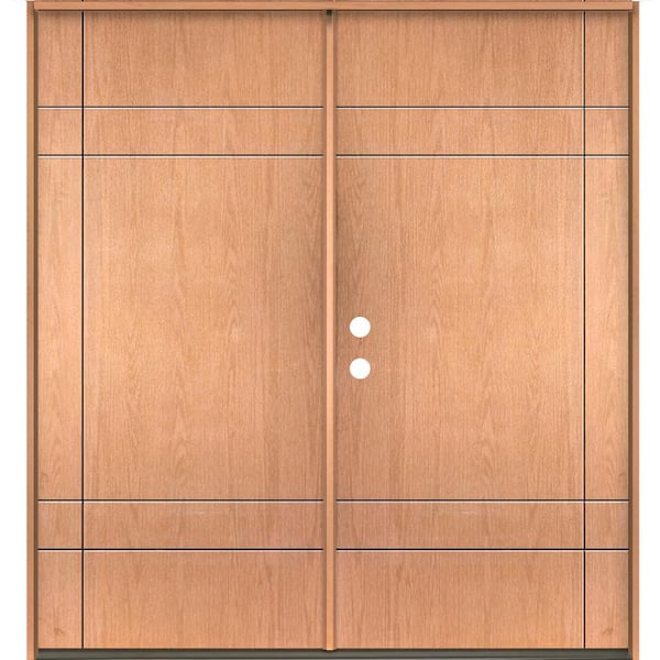 Krosswood Doors SUMMIT Modern 72 in. x 80 in. Right-Active/Inswing 10-Grid Solid Panel Teak Stain Double Fiberglass Prehung Front Door