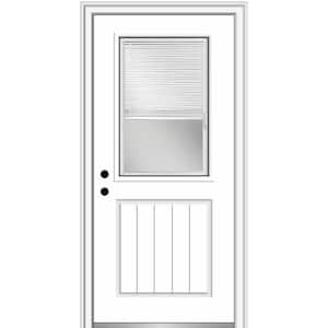 36 in. x 80 in. Internal Blinds Right-Hand 1/2 Lite 1-Panel Planked Clear Primed Fiberglass Smooth Prehung Front Door