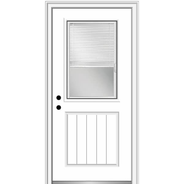 MMI Door 36 in. x 80 in. Internal Blinds Right-Hand 1/2 Lite 1-Panel Planked Clear Primed Fiberglass Smooth Prehung Front Door