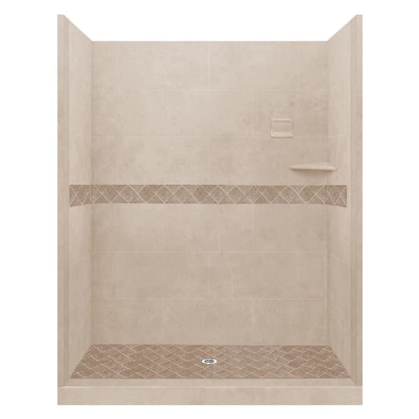 American Bath Factory Espresso Diamond 60 in. x 42 in. x 80 in. Center Drain Alcove Shower Pan and Walls in Brown Sugar and Chrome Drain