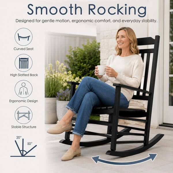 KOZYARD Porch Rocker Solid Black Wood Outdoor Rocking Chair