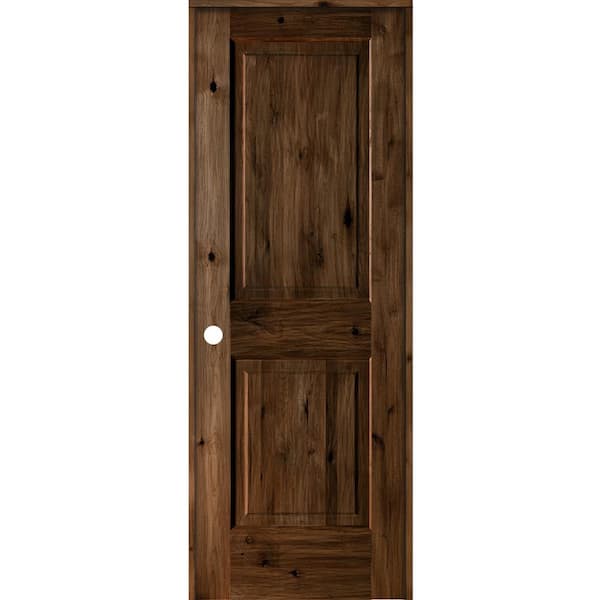 Krosswood Doors 28 in. x 80 in. Rustic Knotty Alder 2 Panel Right-Handed Provincial Stain Wood Single Prehung Interior Door w/Square Top