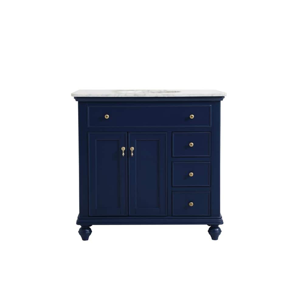 Timeless Home 36 in. W Single Bath Vanity in Blue with Marble Vanity Top in