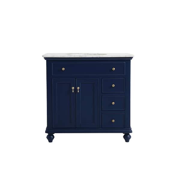 Unbranded Timeless Home 36 in. W Single Bath Vanity in Blue with Marble Vanity Top in Carrara with White Basin
