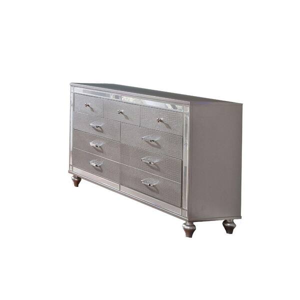 Benjara 18 in. Silver 9-Drawer Wooden Dresser Without Mirror