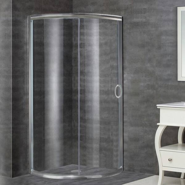 Aston SD908 36 in. x 36 in. x 75 in. Semi-Framed Round Shower Enclosure in Stainless Steel with Clear Glass