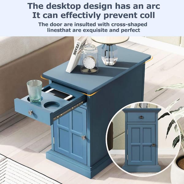 14 in. Antique Navy Rectangle Solid Wood End Table Side Table with 14 in. Antique Navy Rectangle Solid Wood End Table Side Table with