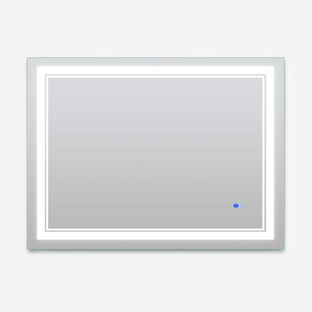 48"" W x 40"" H Rectangular Frameless Horizontal LED Anti-Fog Separate Control Dimming Wall Bathroom Vanity Mirror White, Sliver