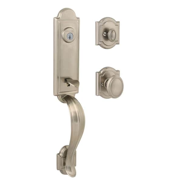 Baldwin Prestige Avendale Single Cylinder Satin Nickel Exterior Door Handleset w/ Carnaby Entry Door Knob feat SmartKey Security