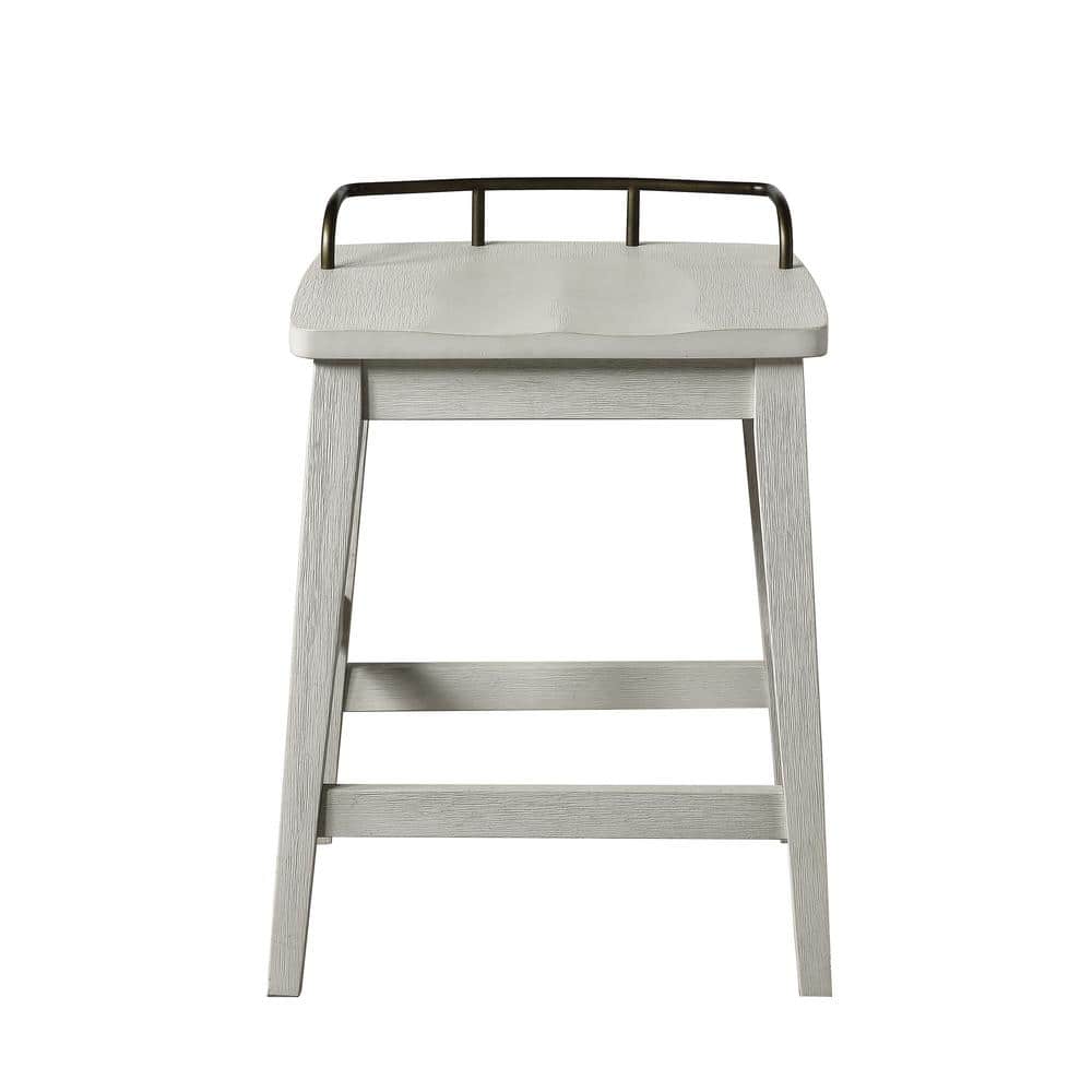 Ivory and Brown Wood Metal Backless Counter Stool