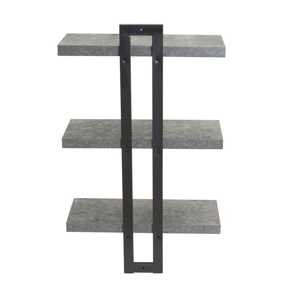 Gray Laminate and Iron 3-Tier Floating Wall Shelf