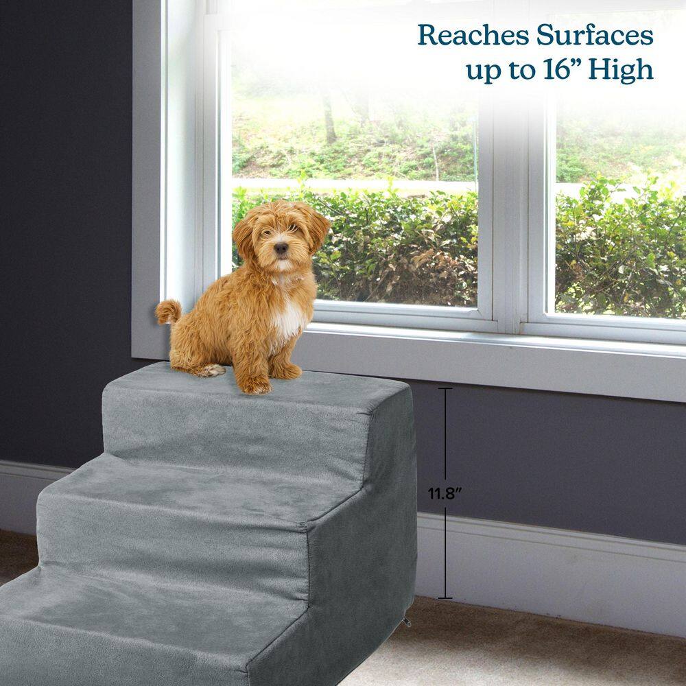 Gray 3-Step Foam Pet Stairs with Microfiber Cover