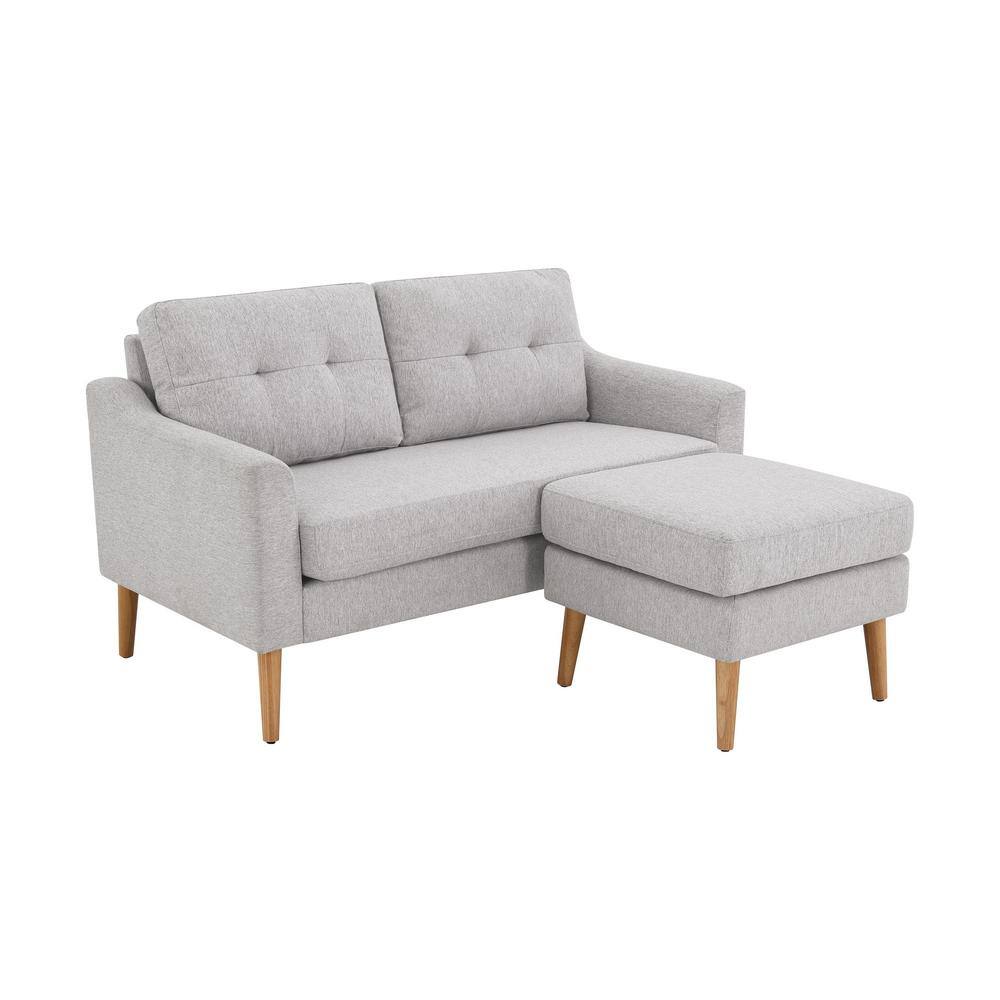 Light Gray Tufted Fabric Loveseat with Ottoman and Wood Legs