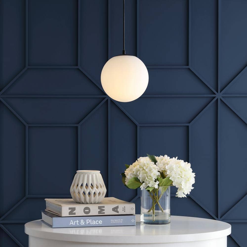 Bleecker Modern Globe LED Pendant Light in White/Oil Rubbed Bronze