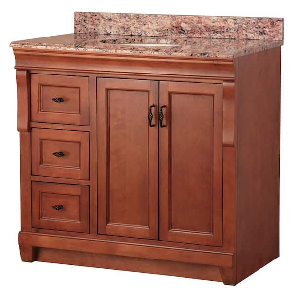 Home Decorators Collection Naples 37 in. W x 22 in. D Bath Vanity in Warm Cinnamon with Left Drawers with Stone Effects Vanity Top in Santa Cecilia