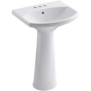 Cimarron 4 in. Centerset Vitreous China Pedestal Combo Bathroom Sink in White with Overflow Drain