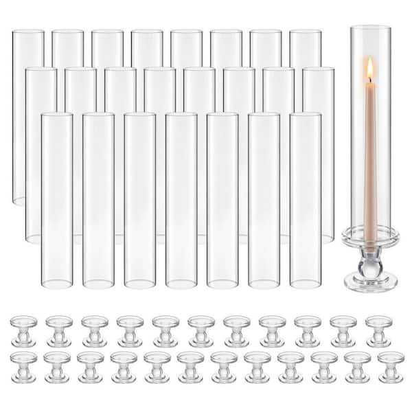 Hurricane Candle Holders Set of 24, 12.6 in. Tall White Glass Taper Candle Holders, High Borosilicate Glass, for Wedding