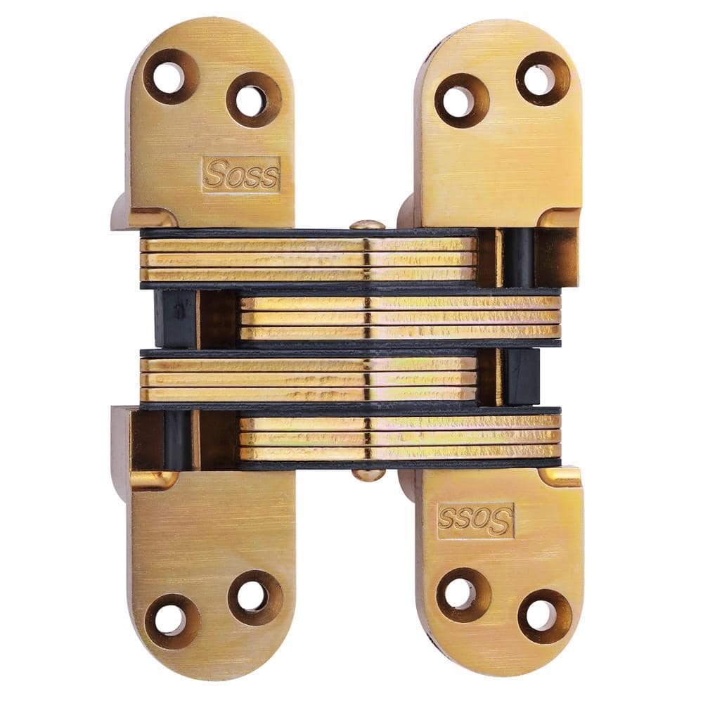SET OF/PAIR OF satin brass SOSS invisible hinges 1" W x 4 5/8" H ITEM # 216BUS4 SET OF/PAIR OF satin brass SOSS invisible hinges 1" W x 4 5/8" H ITEM # 216BUS4