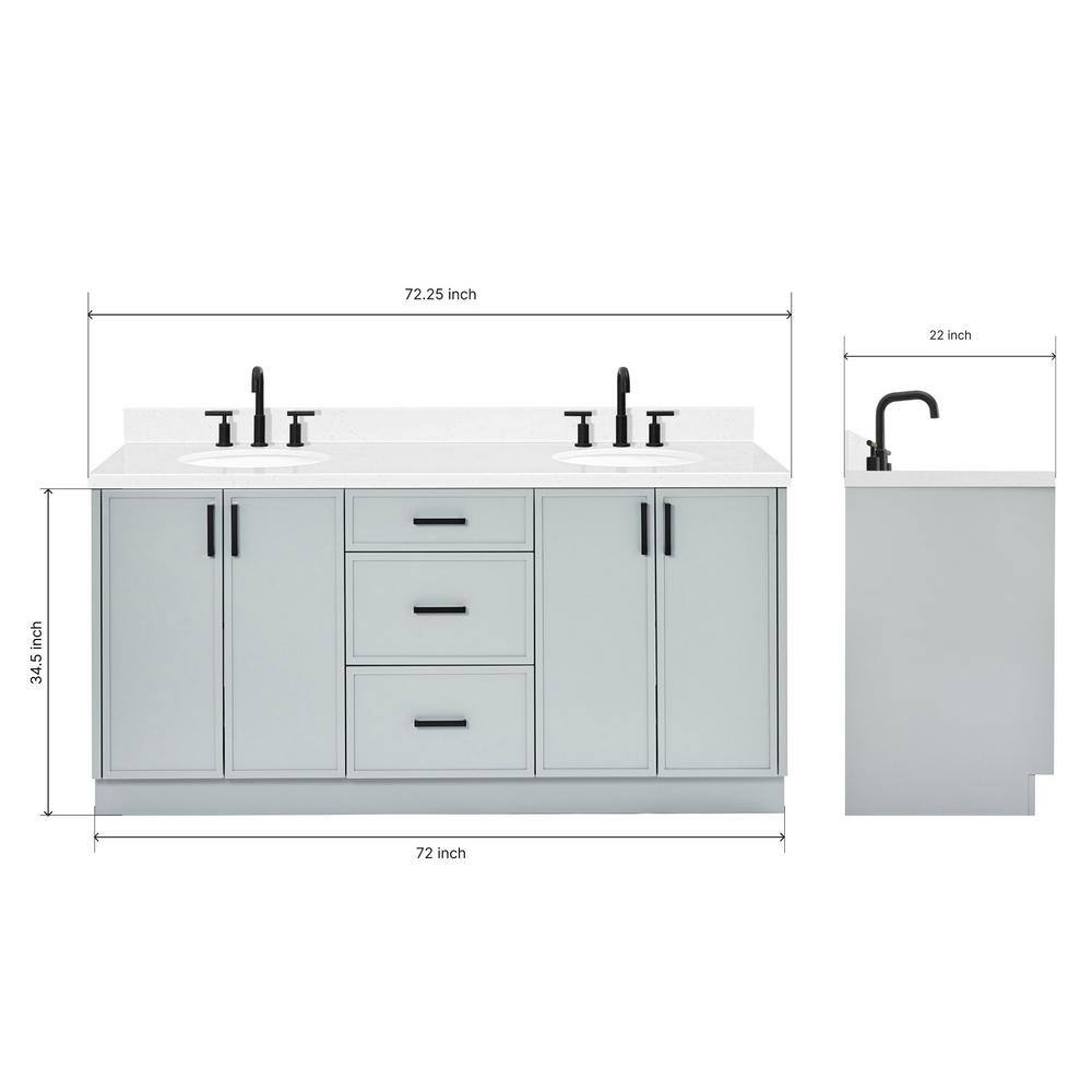 Gray Solid Wood Double Sink Bathroom Vanity with Carrara Quartz Top