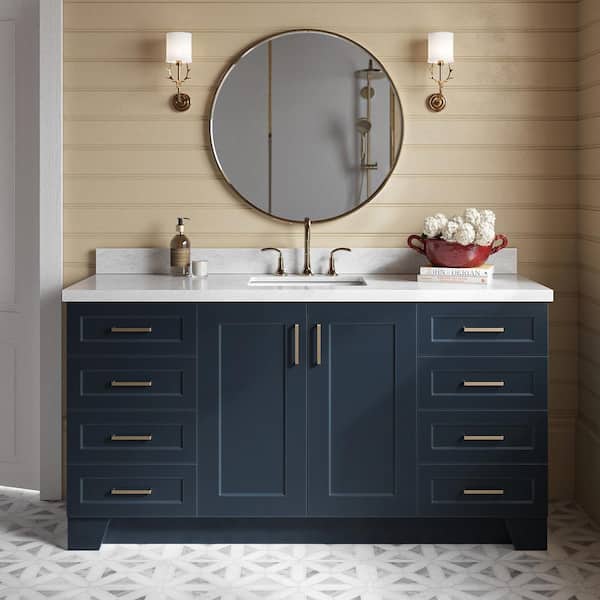 ARIEL Taylor 67 in. Wx 22 in. Dx 36 in. H Single Sink Freestanding Bath Vanity in Midnight Blue with Carrara White Marble Top
