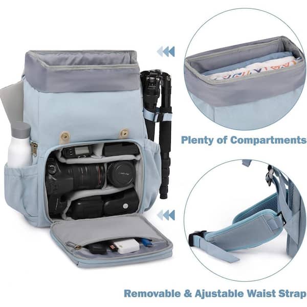 Lukyamzn Camera Backpack DSLR Waterproof Fits 15-Laptop with Rain Cover Tripod Holder Light Blue A51PH00727063 - The Home Depot Lukyamzn Camera Backpack DSLR Waterproof Fits 15-Laptop with Rain Cover Tripod Holder Light Blue A51PH00727063 - The Home Depot