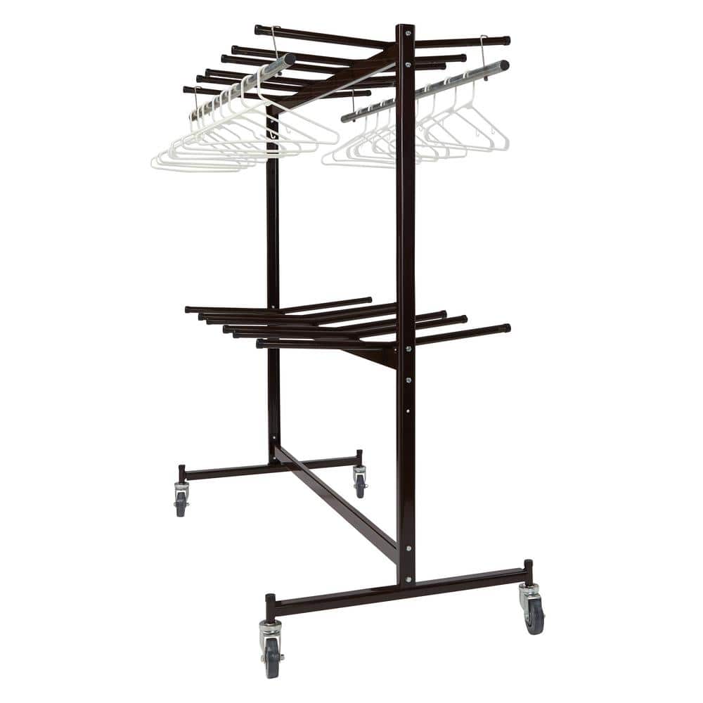 Dual-Tier Brown Steel Chair Dolly and Coat Rack with Swivel Casters