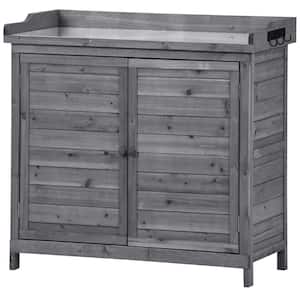 39 in. W x 19 in. D x 37.4 in. H Grey Fir Wood Outdoor Storage Cabinet with Galvanized Tabletop and Side Hook