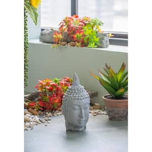 Poly Resin Gray Meditating Buddha Head Sculpture
