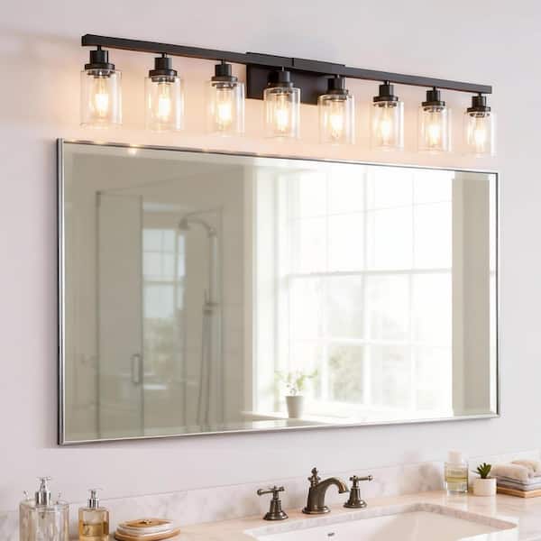 51 in. 8-Light Black Vanity Lights Fixture with no bulbs Included