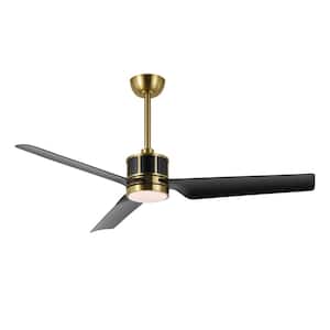 52 in. 3-ABS Blades Black and Gold Indoor LED Ceiling Fan with Remote